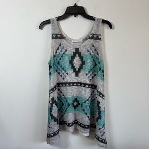 Enti Glamour Boho Aztec Tribal Geometric Knit Tank Top Teal Grey M